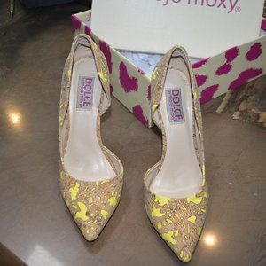 Mojo Moxy Dolce Yellow and Tan Pointed-Toe Heels